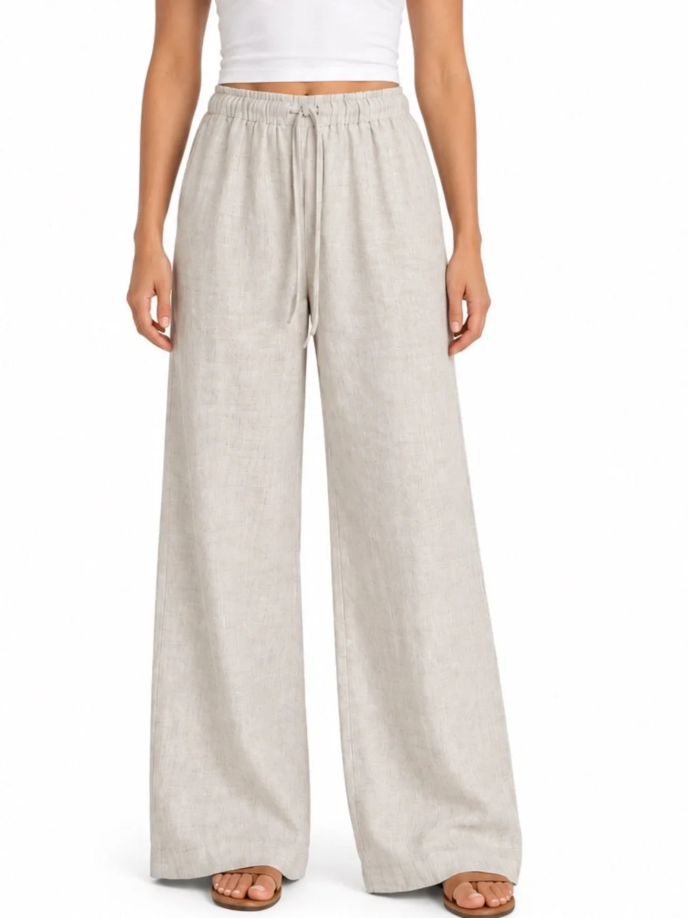 Reformation Linen Wide Leg Pants Beige Elastic Waist 100% Linen